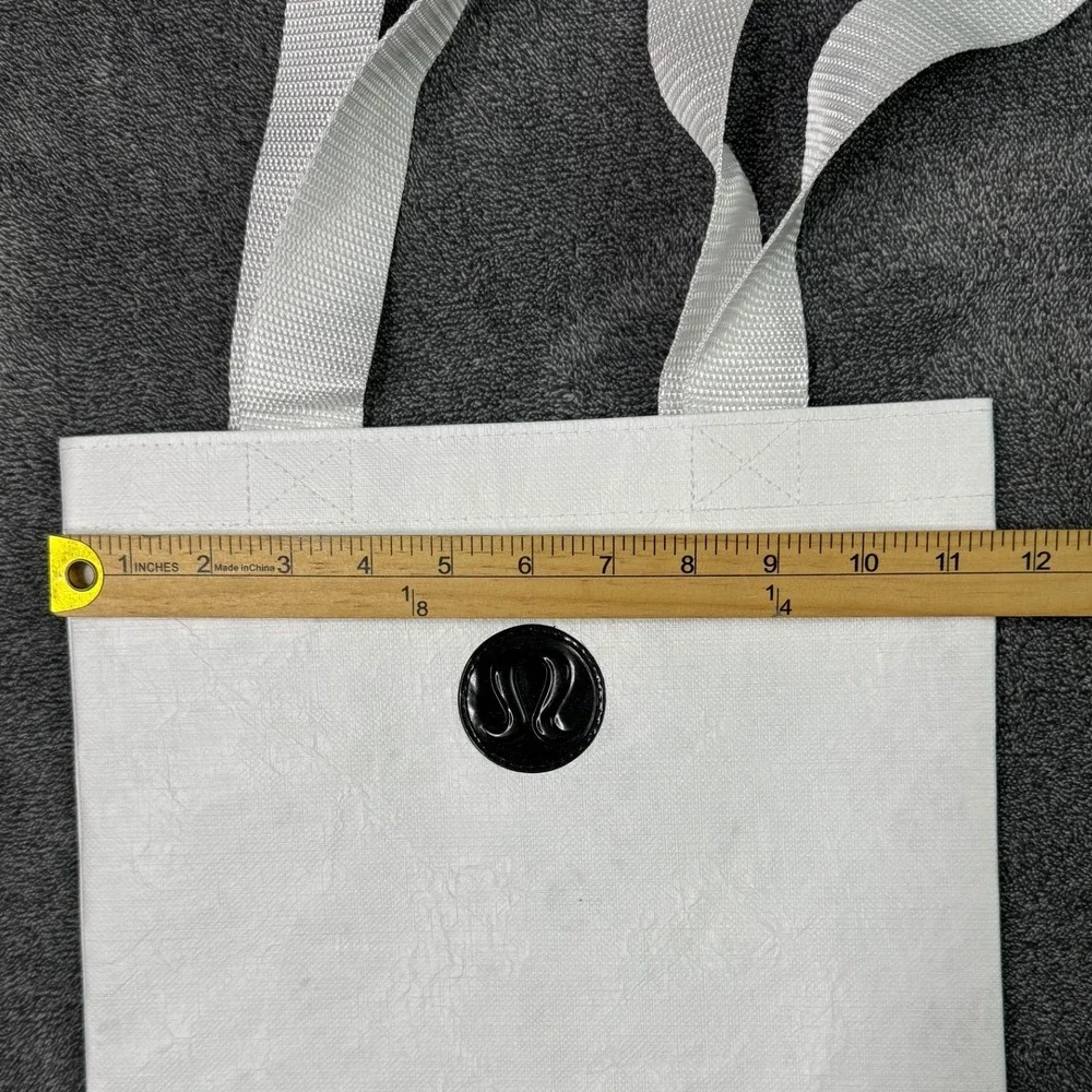 Lululemon Reusable Tote Bag White Small Tyvek Polypropylene Black Logo Shopper
